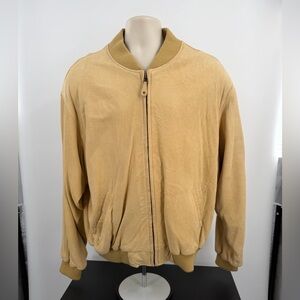 Vintage I. Magnin Men's Tan Leather Bomber Jacket Size XL Full Zip 90s Old Money